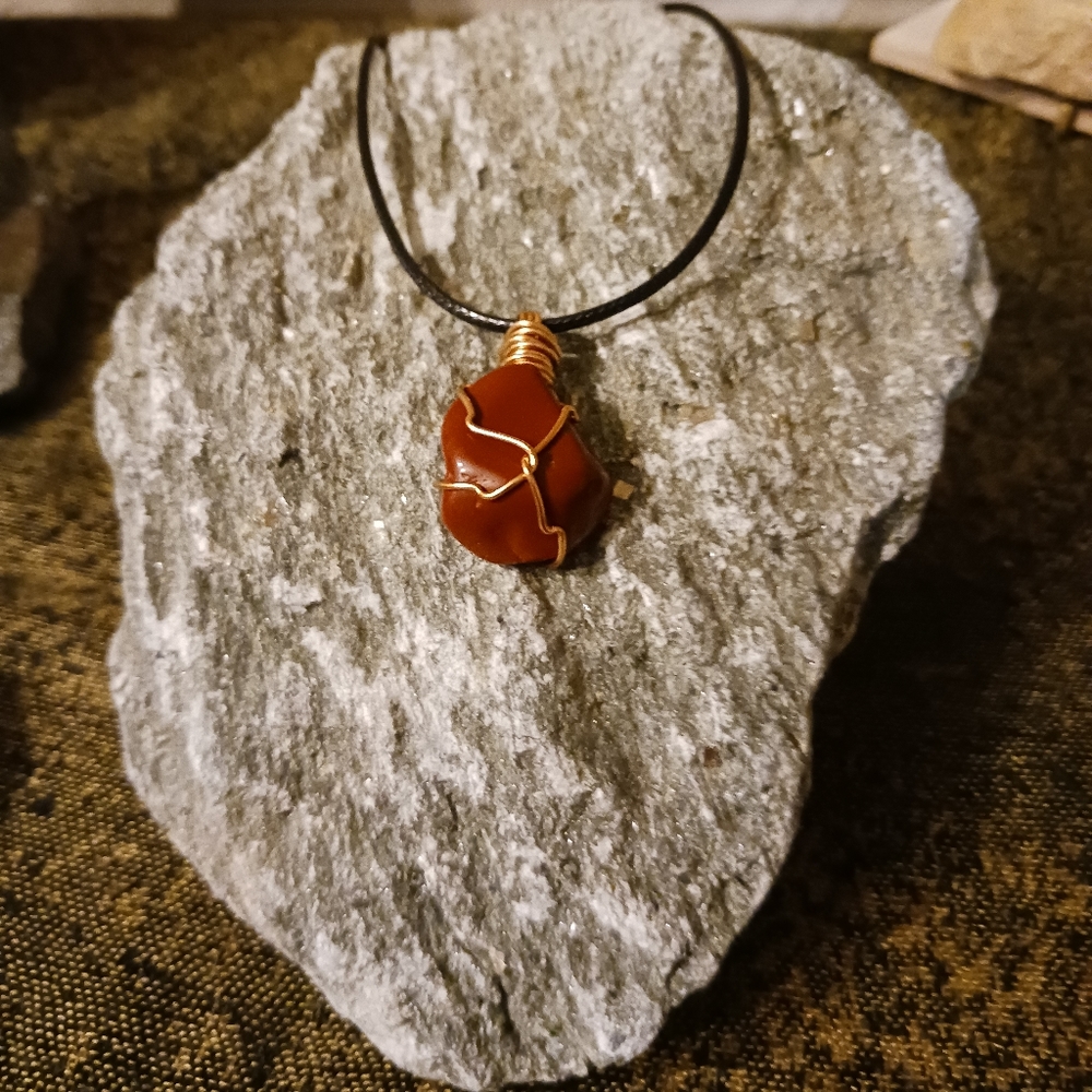 Wire Wrapped Red Jasper Crystal Necklace